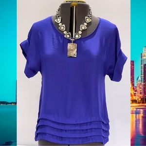 Mossimo Royal Blue Pintuck Short Sleeve Blouse Size XS
